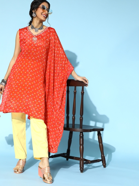 

Luni Orange Silk Indie Print Kurta