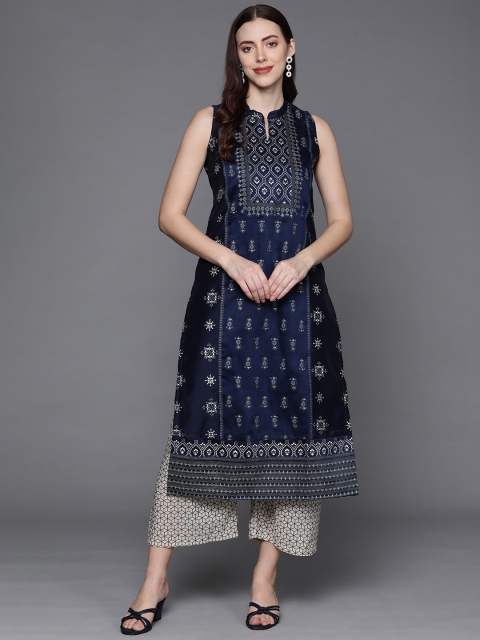 

PINKSKY Women Navy Blue Ethnic Motifs Printed Kurta with Palazzos