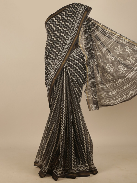 

Pothys Black & Off White Printed Zari Saree