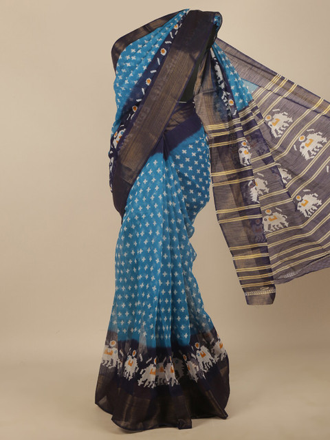 

Pothys Blue & Yellow Printed Saree