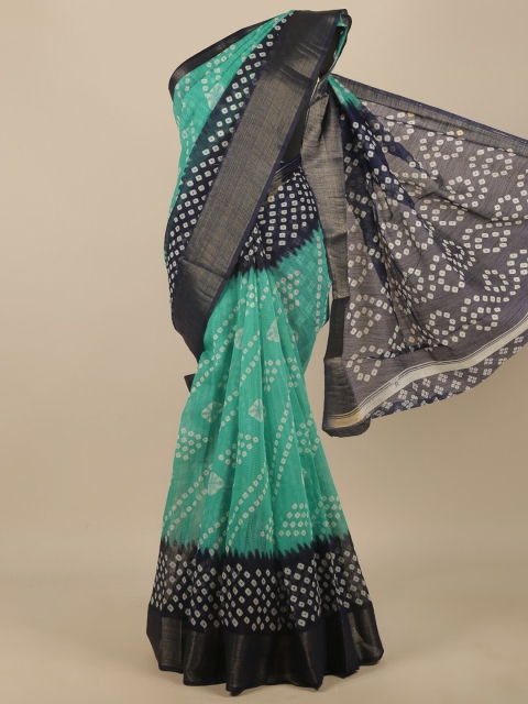 

Pothys Green & White Bandhani Zari Saree