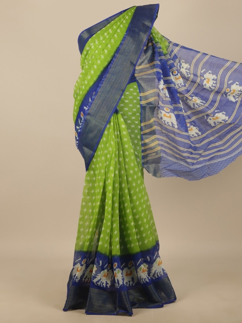 

Pothys Green & Blue Geometric Printed Zari Saree