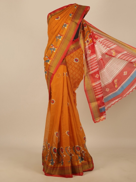 

Pothys Mustard & Red Floral Saree