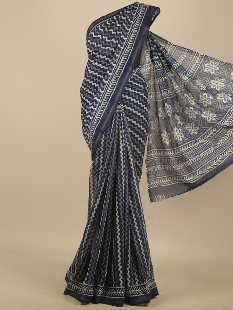 

Pothys Blue & Off White Printed Saree