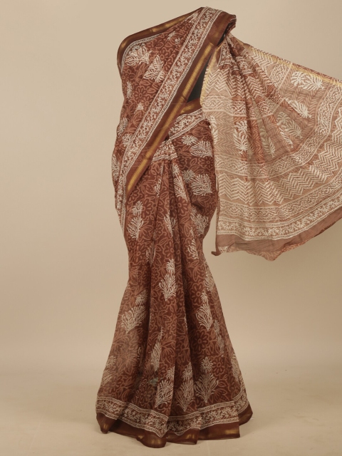

Pothys Brown & White Ethnic Motifs Zari Saree
