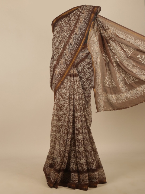 

Pothys Brown Ethnic Motifs Printed Cotton Blend Saree