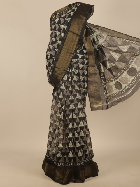 

Pothys Black & White Printed Zari Saree