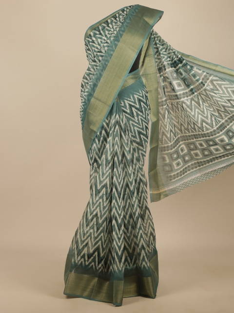 

Pothys Green & White Printed Zari Saree