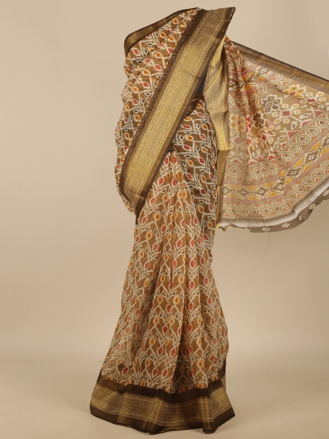 

Pothys Brown & Red Ethnic Motifs Zari Saree