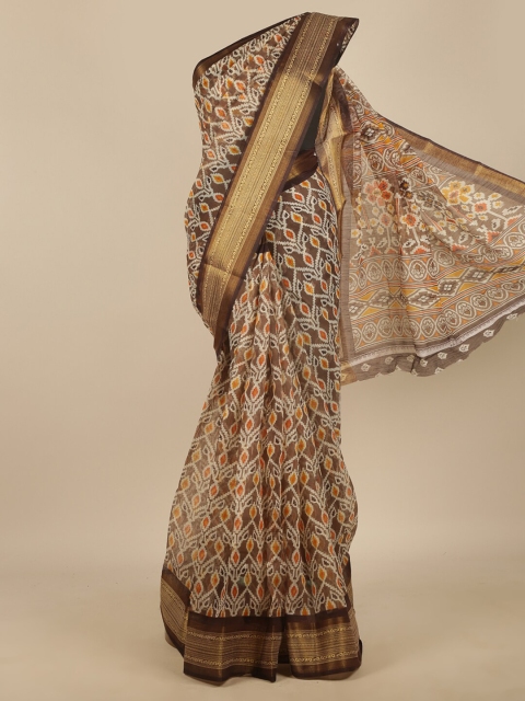 

Pothys Coffee Brown & White Ethnic Motifs Zari Saree