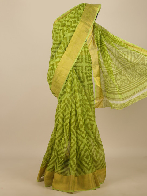 

Pothys Green Geometric Printed Cotton Blend Saree