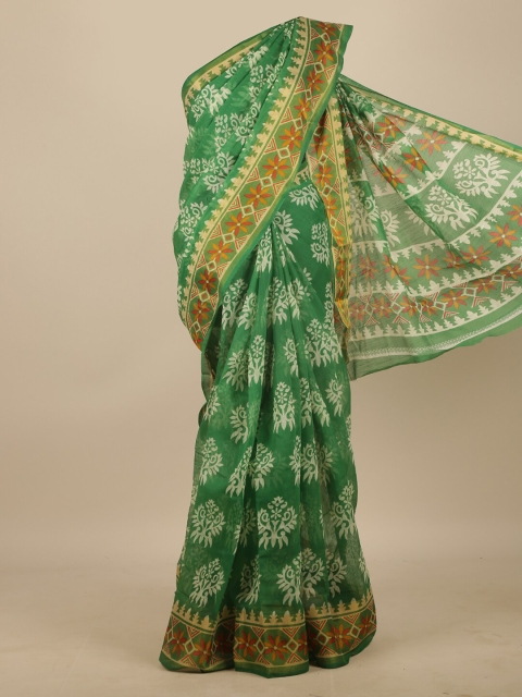 

Pothys Green & Red Ethnic Motifs Printed Zari Saree