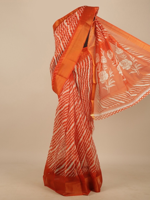 

Pothys Orange & Off White Striped Zari Saree