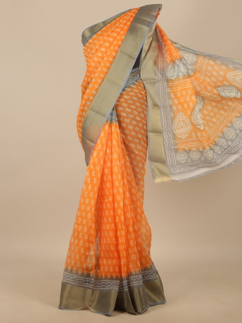 

Pothys Orange & White Ethnic Motifs Zari Saree