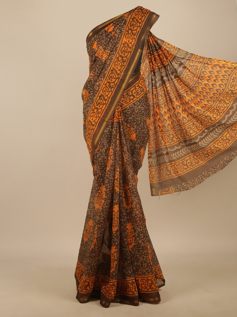 

Pothys Brown & Orange Ethnic Motifs Zari Saree