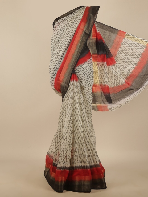 

Pothys Cream-Coloured & Black Ethnic Motifs Zari Saree