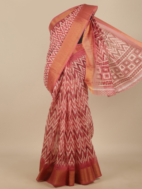 

Pothys Pink & Off White Printed Zari Saree