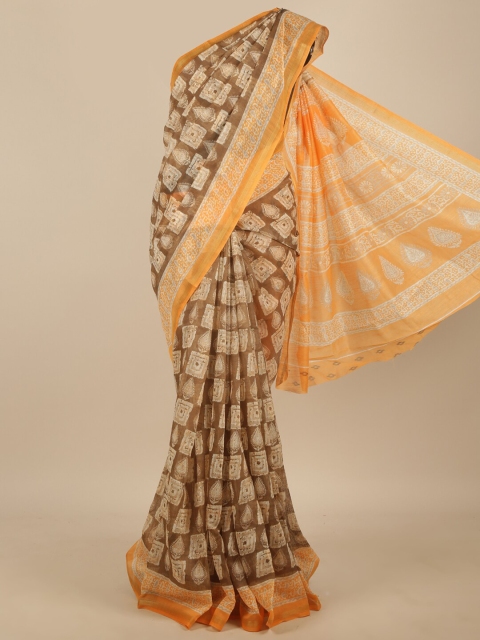 

Pothys Brown & Orange Ethnic Motifs Printed Saree