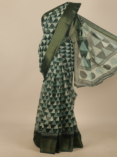 

Pothys Green & Off White Printed Saree