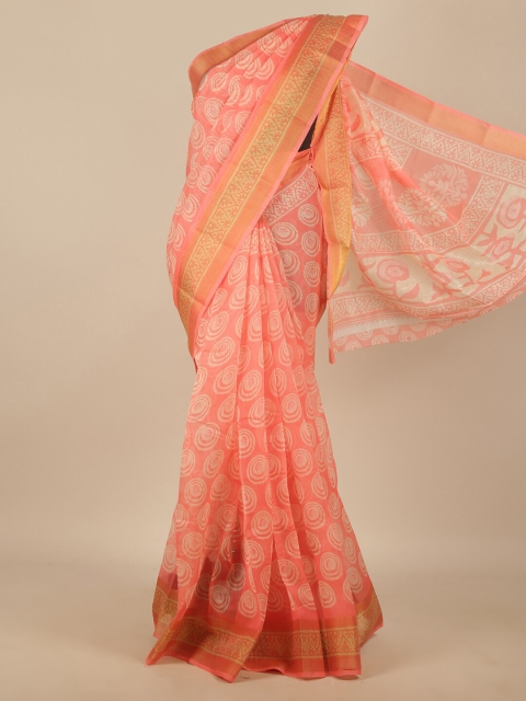

Pothys Peach-Coloured Geometric Printed Cotton Blend Saree