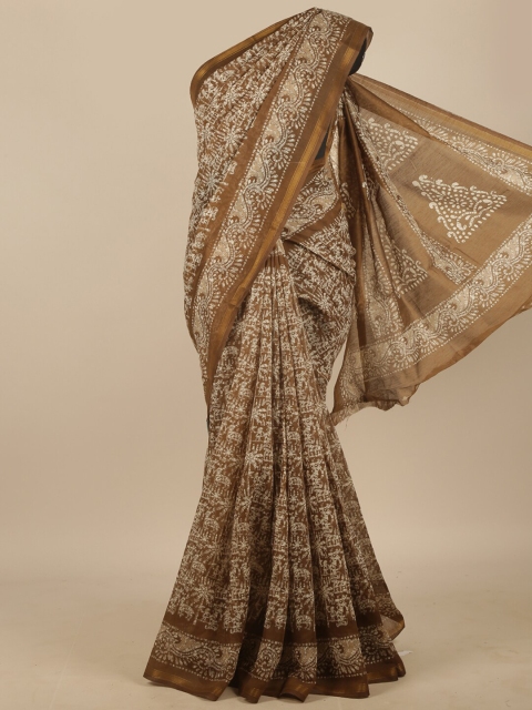 

Pothys Olive Green & Off-White Ethnic Motifs Printed Zari Saree