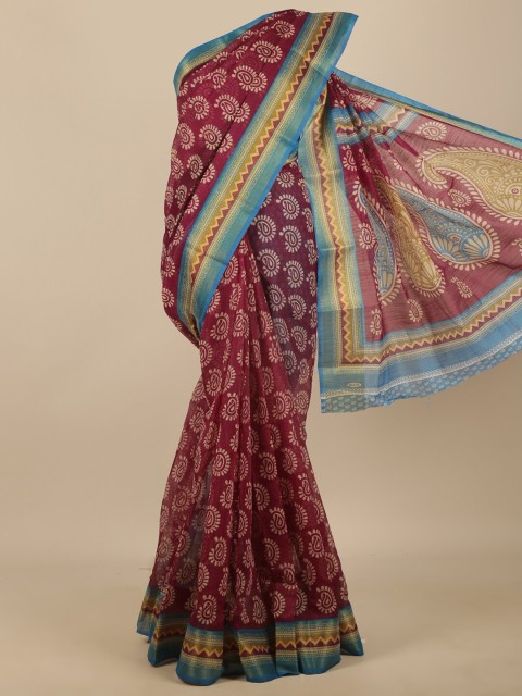 

Pothys Purple & Blue Paisley Zari Saree