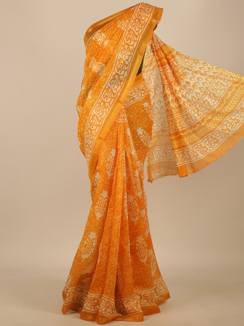 

Pothys Yellow & Off White Ethnic Motifs Zari Saree