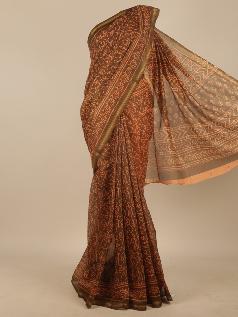 

Pothys Brown Ethnic Motifs Printed Cotton Blend Saree