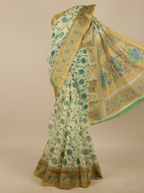 

Pothys Cream-Coloured & Green Floral Saree