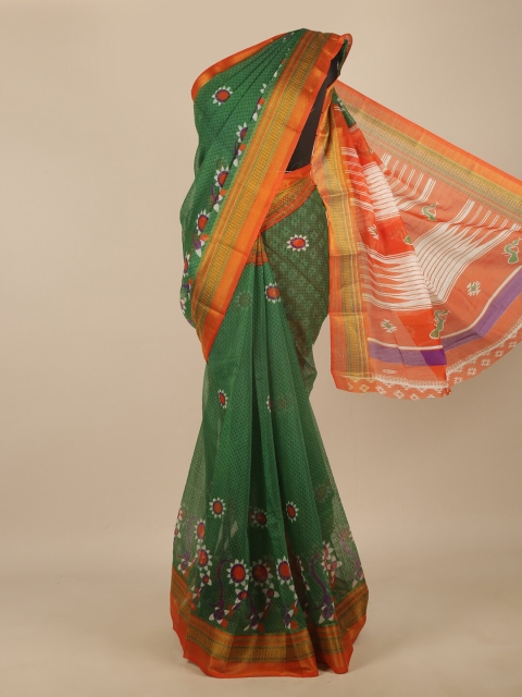 

Pothys Green & Orange Floral Printed Zari Saree