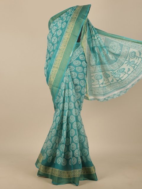 

Pothys Green & Off White Ethnic Motifs Zari Saree