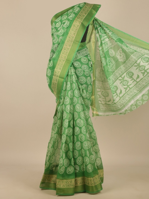 

Pothys Green & Off-White Geometric Printed Zari Saree