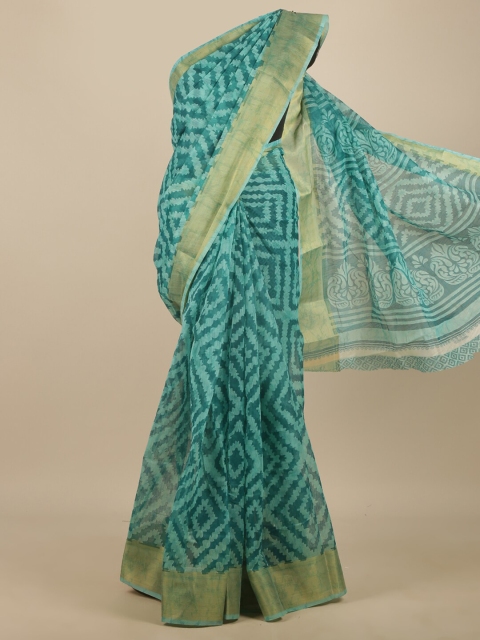 

Pothys Green & Gold-Toned Printed Zari Saree