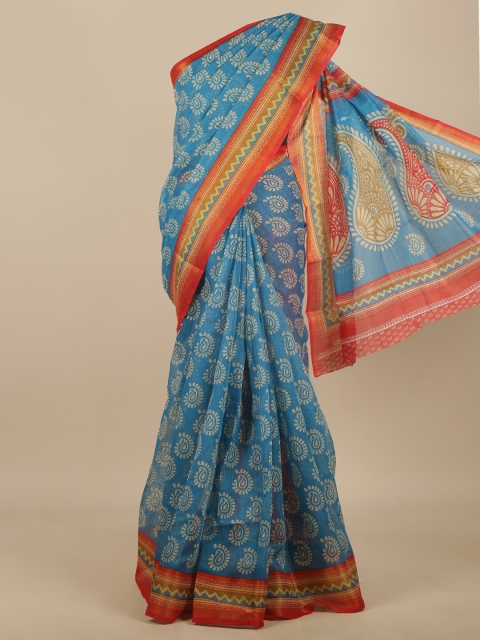 

Pothys Blue & Orange Paisley Saree