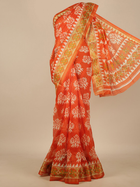 

Pothys Orange & White Floral Printed Saree