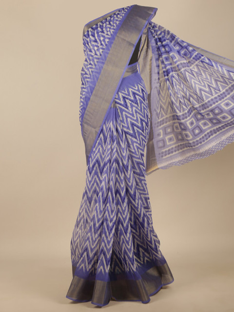 

Pothys Blue & White Zari Saree