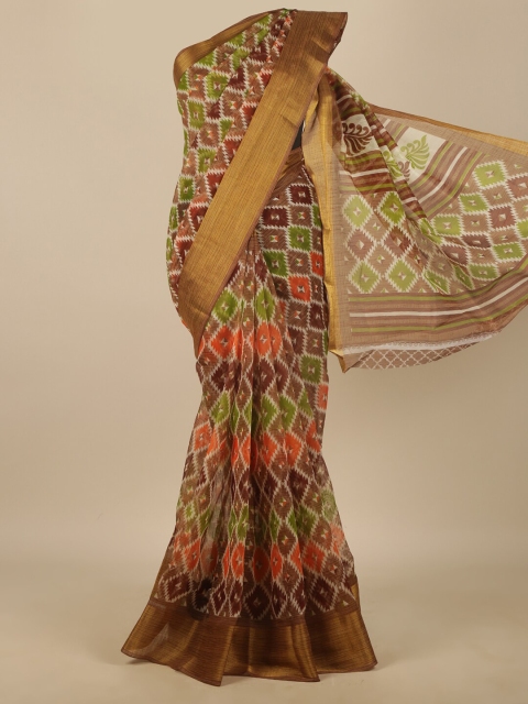 

Pothys Brown & Green Printed Zari Saree