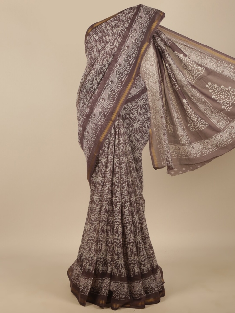 

Pothys Grey & White Batik Zari Saree