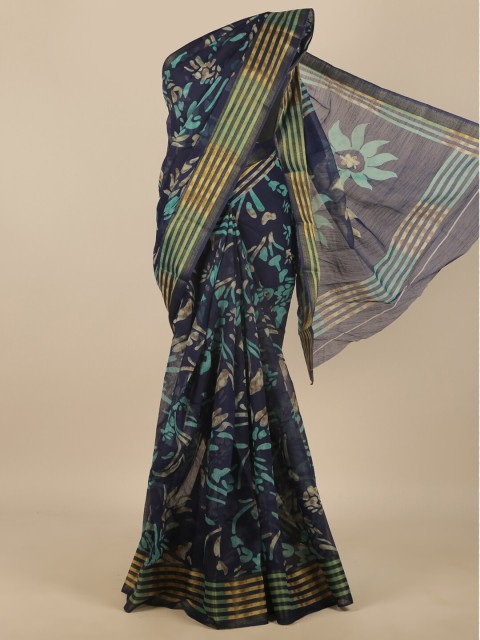 

Pothys Blue & Black Floral Zari Saree