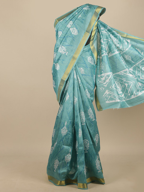 

Pothys Blue & White Ethnic Motifs Zari Jute Silk Saree