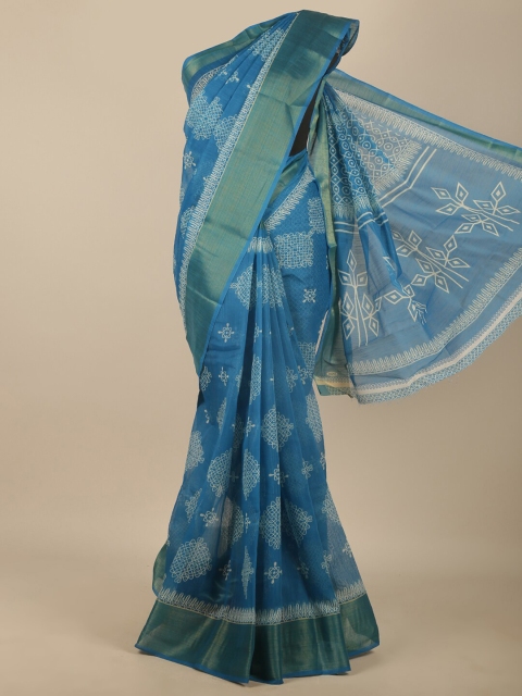 

Pothys Blue & White Ethnic Motifs Printed Zari Saree