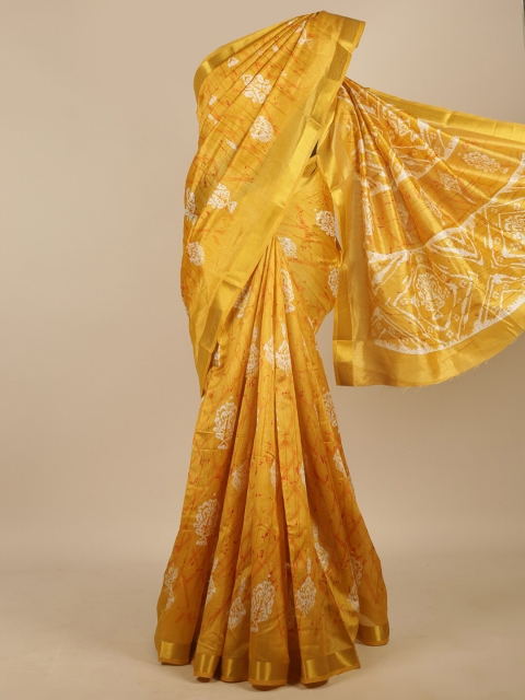 

Pothys Mustard & White Ethnic Motifs Zari Jute Silk Saree