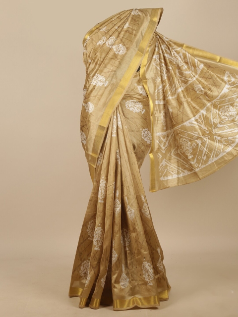 

Pothys Beige & White Ethnic Motifs Printed Zari Jute Silk Saree