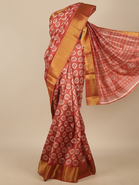

Pothys Rust & White Floral Jute Silk Saree