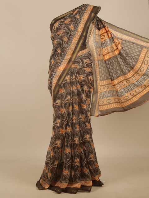 

Pothys Brown Floral Printed Cotton Blend Saree