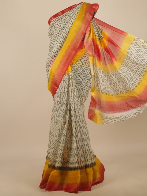

Pothys Cream-Coloured & Grey Printed Zari Saree