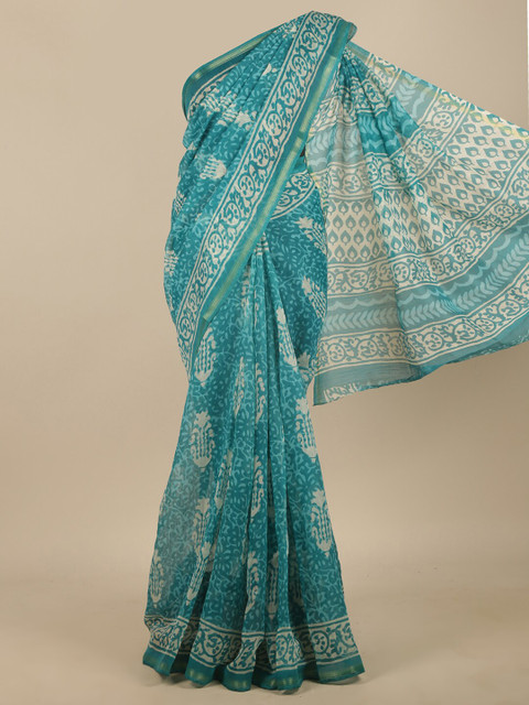 

Pothys Blue & Off-White Ethnic Motifs Printed Zari Saree