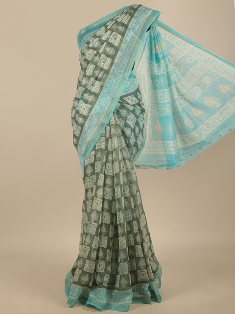 

Pothys Green & Off-White Geometric Printed Zari Saree