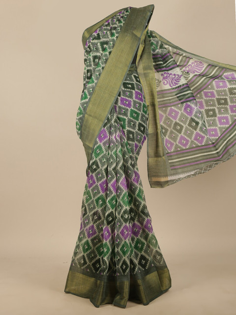

Pothys Green & Lavender Geometric Printed Zari Saree