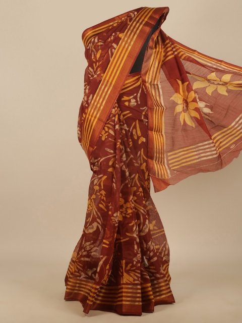 

Pothys Rust & Gold-Toned Floral Printed Zari Saree